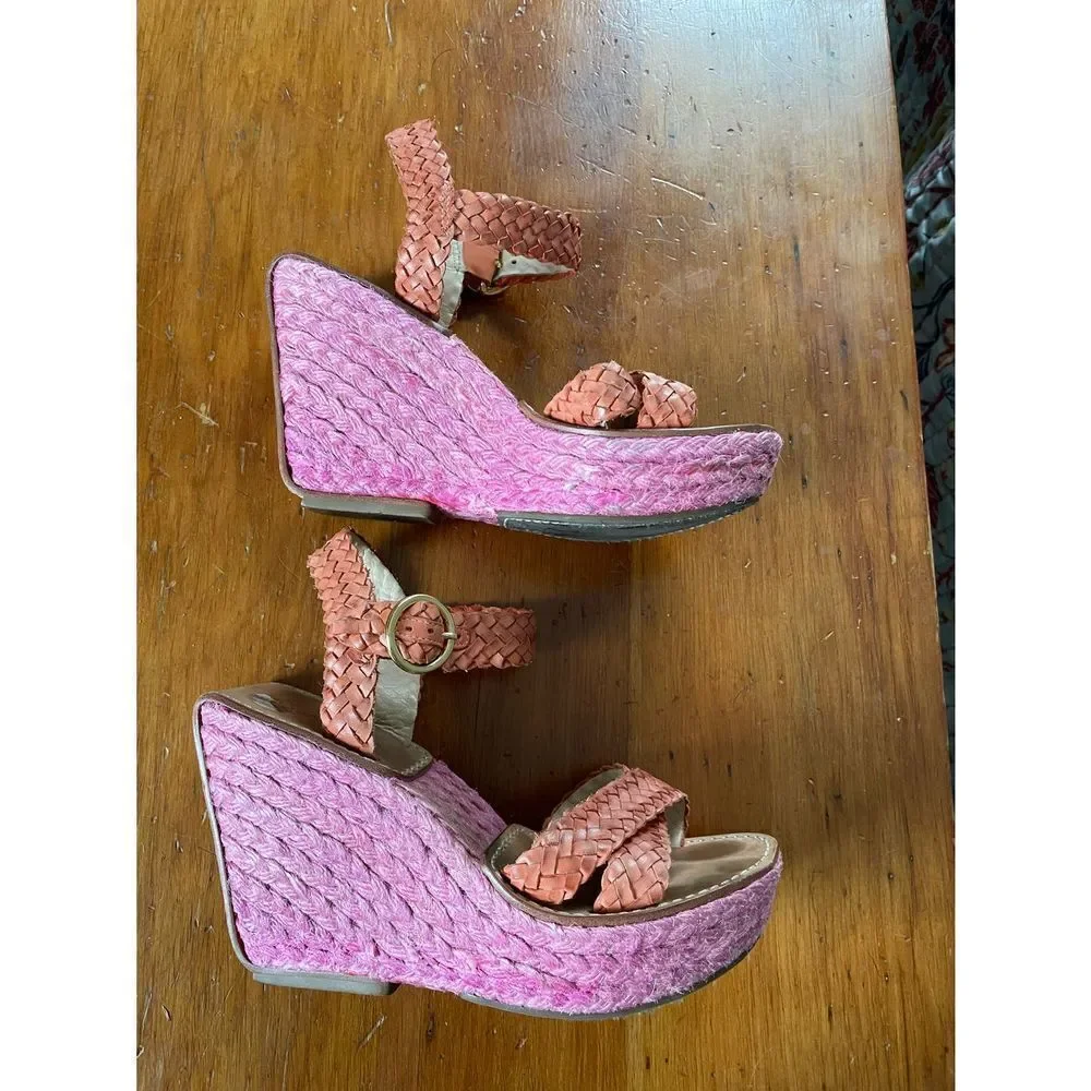 Diane von Furstenberg orange and pink woven wedge sandals 6